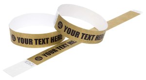 100 Premium Custom Printed Gold Tyvek Wristbands 3/4″