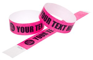 100 Premium Custom Printed Neon Pink Tyvek Wristbands